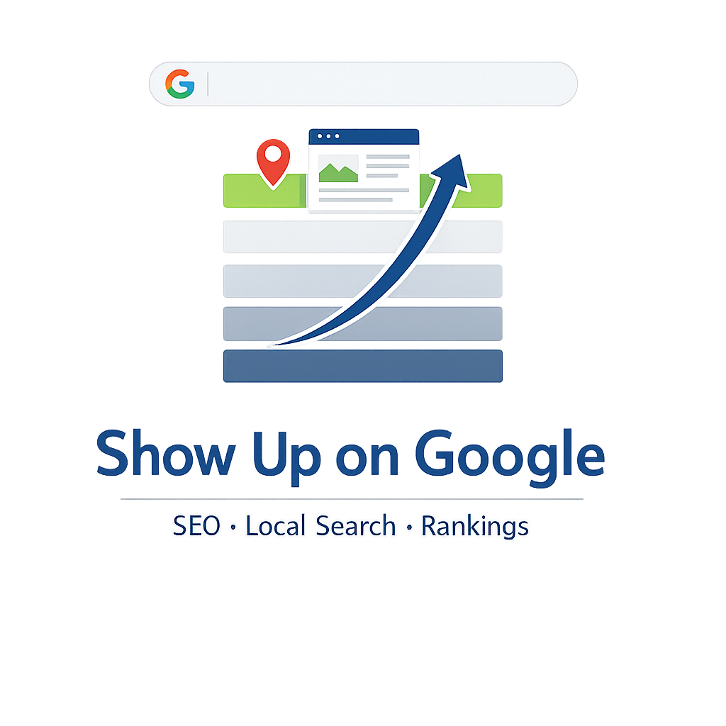 Why Is My Website Not Showing Up on Google - magnifying glass searching for website with ranking improvement arrows - SEO Vancouver